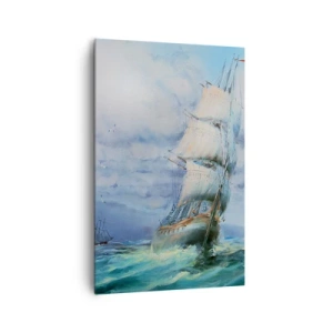 Cuadro sobre lienzo - Impresión de Imagen - Un barco en un mar tempestuoso - 80x120cm - Viento en popa - Decoración de pared moderna para salón y dormitorio ARTTOR