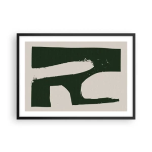 Póster en marco negro - Abstracto minimalista en verde sobre un fondo claro - 70x50cm - Bahías de blanco - Decoración de pared moderna para salón y dormitorio ARTTOR