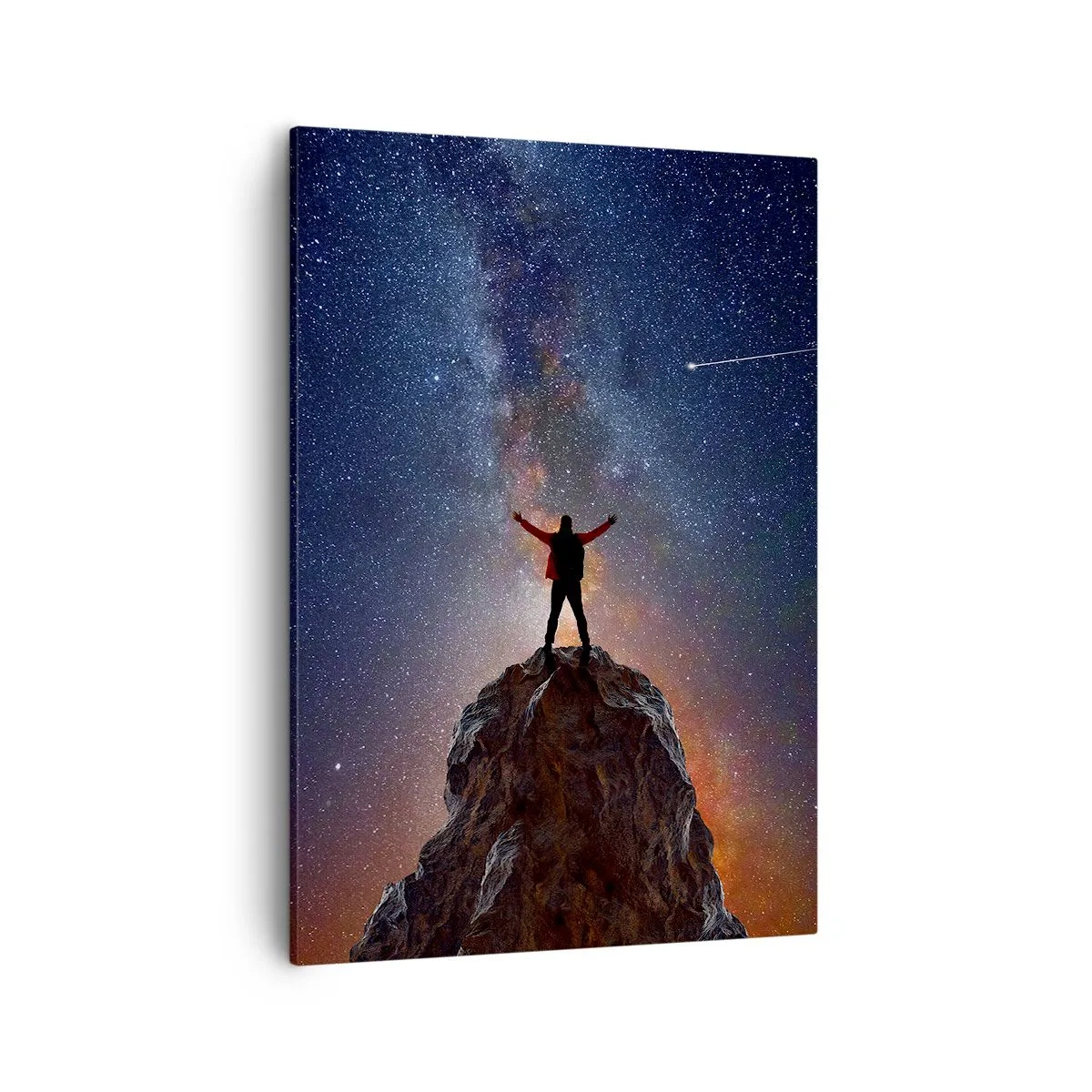 Cuadro sobre lienzo - Impresión de Imagen - Una figura en la cima de una montaña bajo un cielo estrellado. - 50x70cm - ¡El poder está conmigo! - Decoración de pared moderna para salón y dormitorio ARTTOR