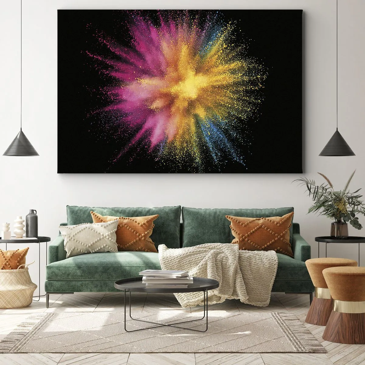 Cuadro sobre lienzo - Impresión de Imagen - Explosión de polvo colorido sobre un fondo negro - 120x80cm - El nacimiento de los colores - Decoración de pared moderna para salón y dormitorio ARTTOR
