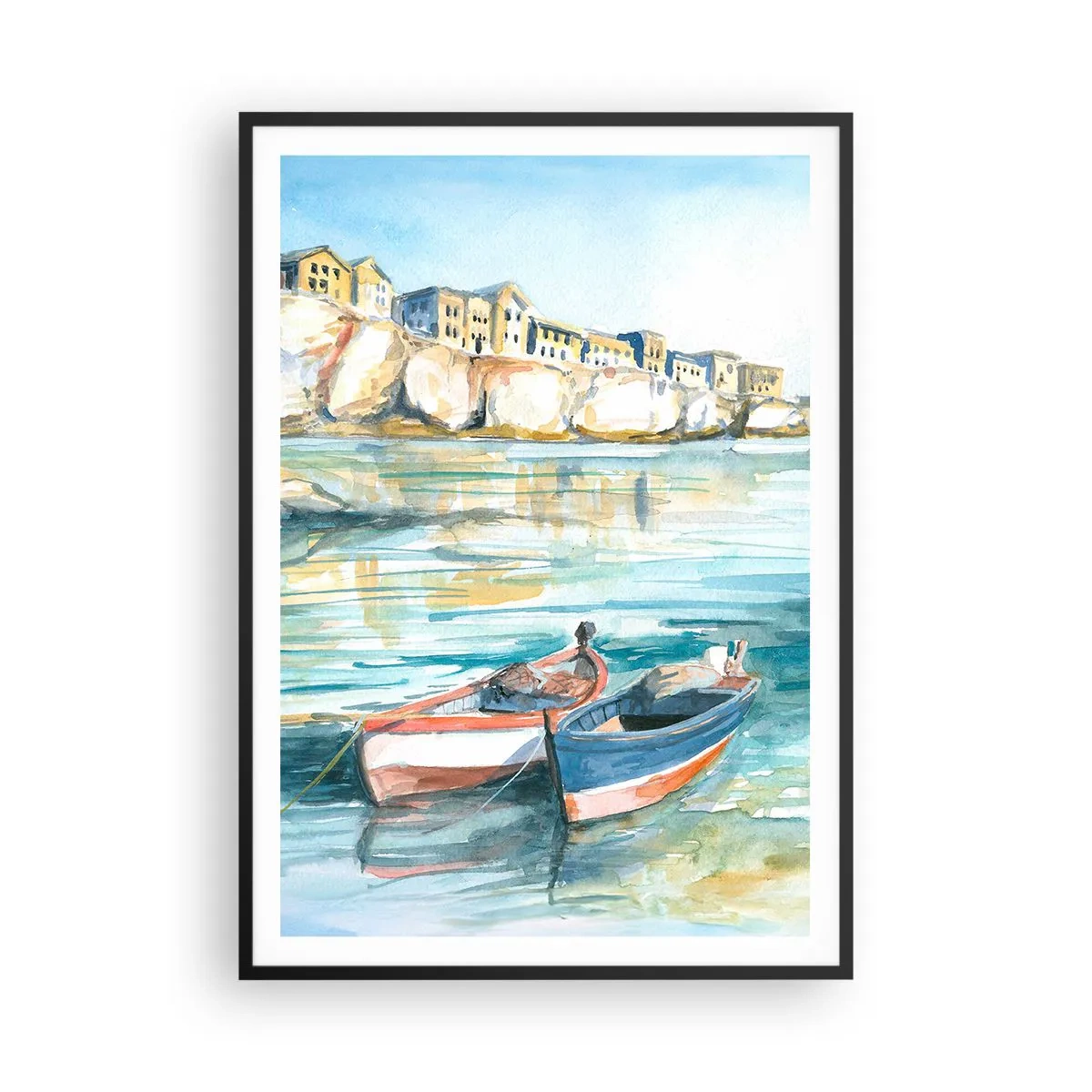 Póster en marco negro - Paisaje en azul - 70x100 cm