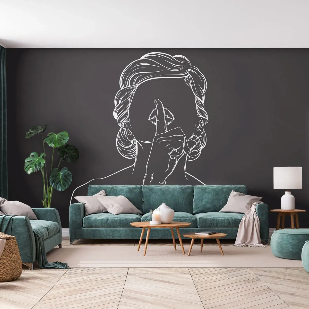 Fotomural Autadhesivo Deluxe Sticker - La belleza florece en silencio - Mujer, Dibujo, Línea - 250x175 cm