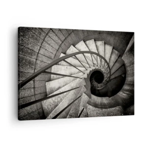 Cuadro sobre lienzo - Impresión de Imagen - Escalera de caracol en blanco y negro de estilo moderno. - 70x50cm - Escaleras arriba, escaleras abajo - Decoración de pared moderna para salón y dormitorio ARTTOR