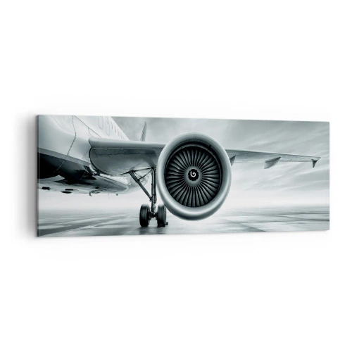 Cuadro sobre lienzo - Impresión de Imagen - El motor a reacción de un avión en la pista - 140x50cm - Hay poder - Decoración de pared moderna para salón y dormitorio ARTTOR