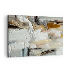 Cuadro sobre lienzo - Impresión de Imagen - Abstracción textural en tonos tierra y blanco. - 100x70cm - Estratificación de colores - Decoración de pared moderna para salón y dormitorio ARTTOR