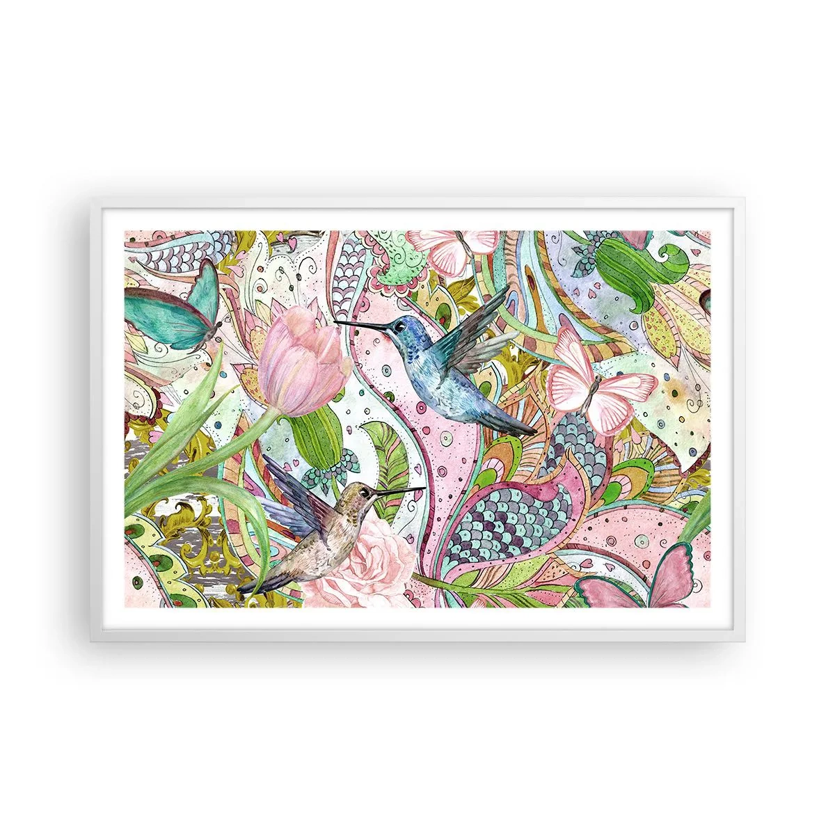 Póster en marco blanco - Enredado en las vides - 91x61 cm