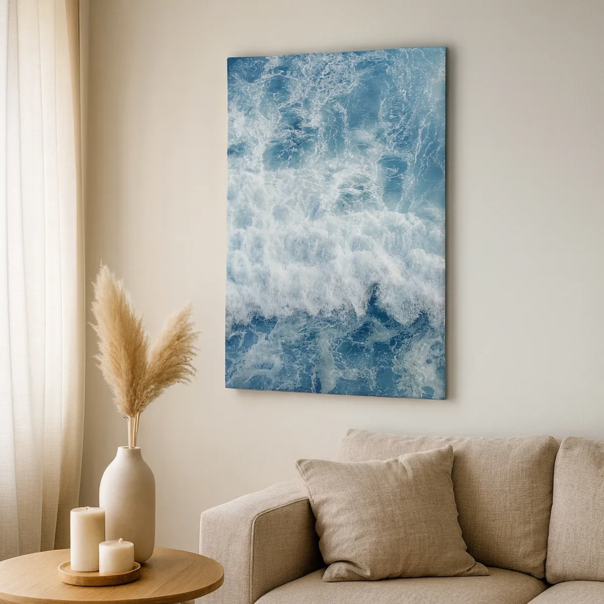 Cuadro sobre lienzo - Impresión de Imagen - Olas oceánicas dinámicas en tonos azules - 50x70cm - Alegre y con mucho brío - Decoración de pared moderna para salón y dormitorio ARTTOR
