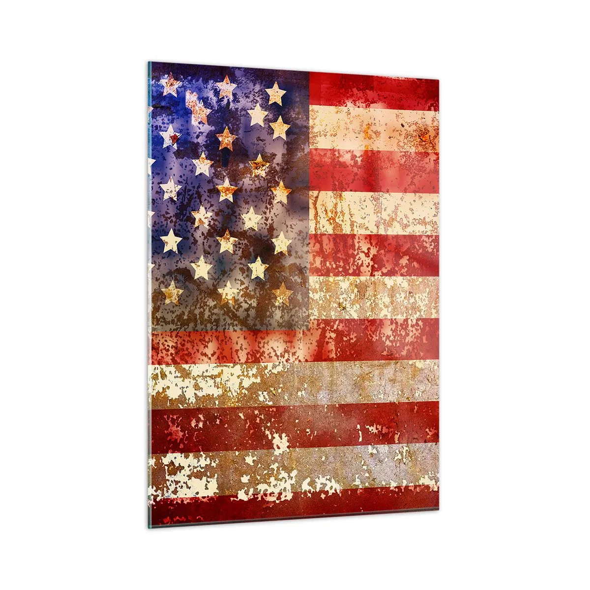 Cuadro sobre vidrio - Impresiones sobre Vidrio - Bandera estadounidense oxidada - 50x70cm - La gloria no pasa - Decoración de pared moderna para salón y dormitorio ARTTOR
