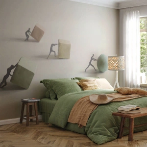 Fotomural Premium Canvas - Figuras en miniatura que empujan formas contra un fondo claro. - 100x70cm - El avance de la geometría - Decoración de pared moderna para salón y dormitorio ARTTOR