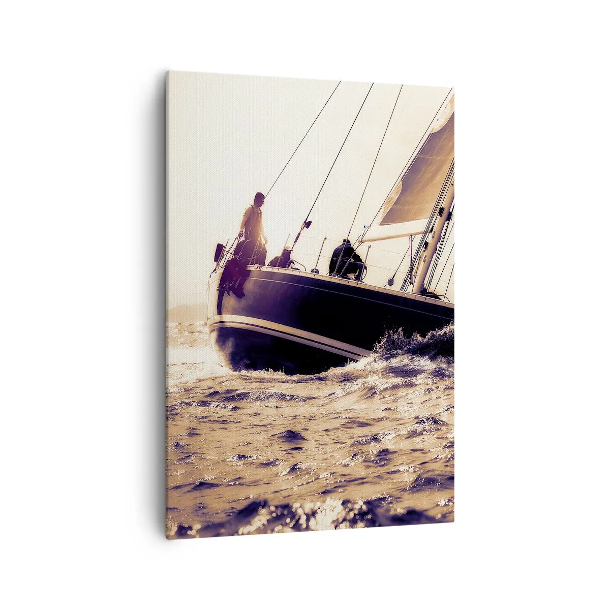 Cuadro sobre lienzo - Impresión de Imagen - Un yate en un mar tempestuoso a la luz del sol poniente. - 70x100cm - Navega, marinero - Decoración de pared moderna para salón y dormitorio ARTTOR