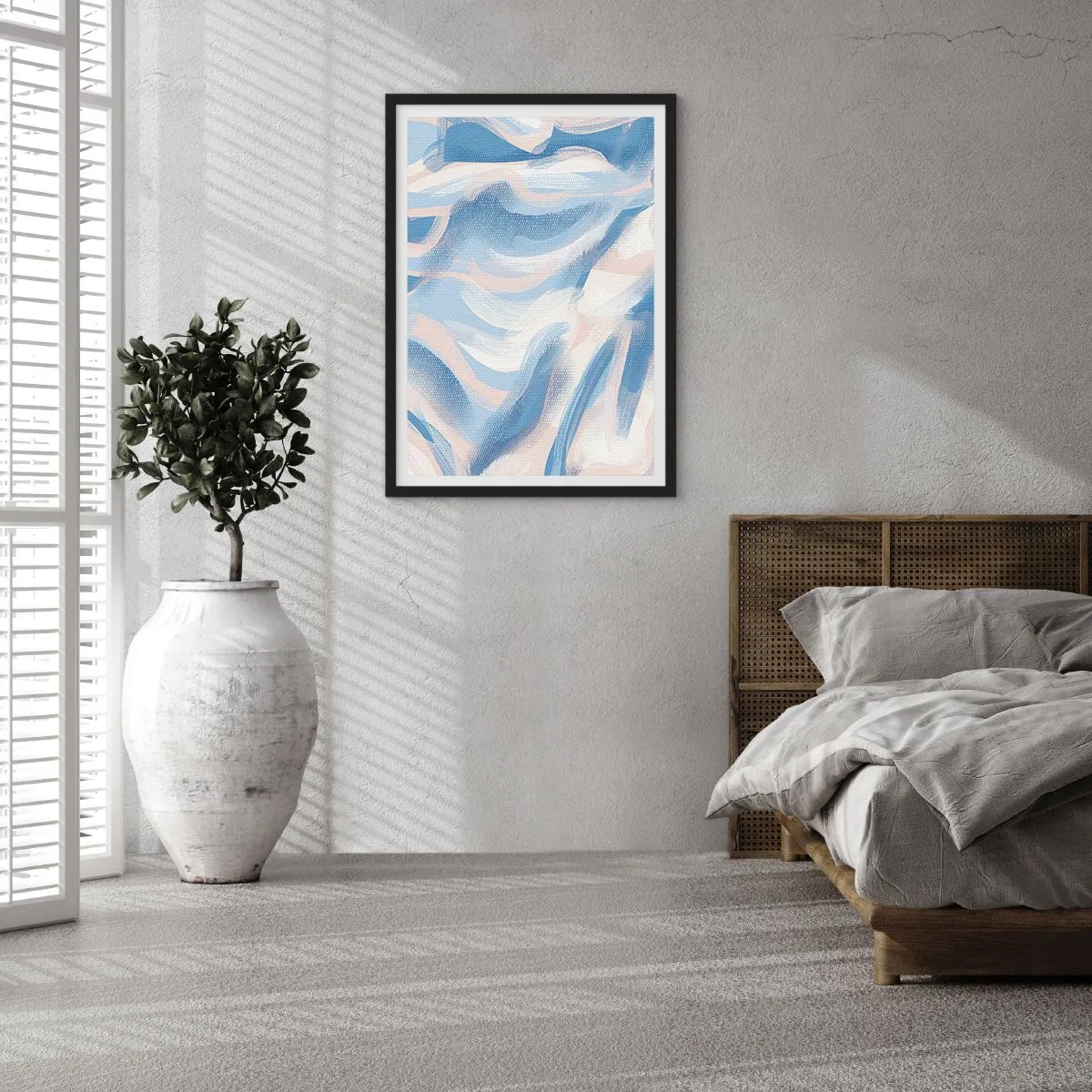 Póster en marco negro - Ondas azules - 50x70 cm