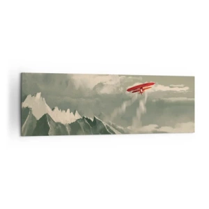 Cuadro sobre lienzo - Impresión de Imagen - Avión rojo sobre montañas nevadas - 160x50cm - Pionero sin miedo - Decoración de pared moderna para salón y dormitorio ARTTOR