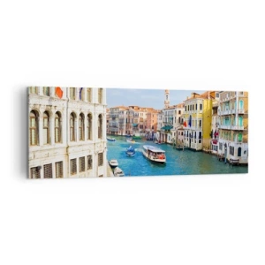 Cuadro sobre lienzo - Impresión de Imagen - Un canal veneciano con una góndola y edificios coloridos. - 140x50cm - Tráfico único en el mundo - Decoración de pared moderna para salón y dormitorio ARTTOR