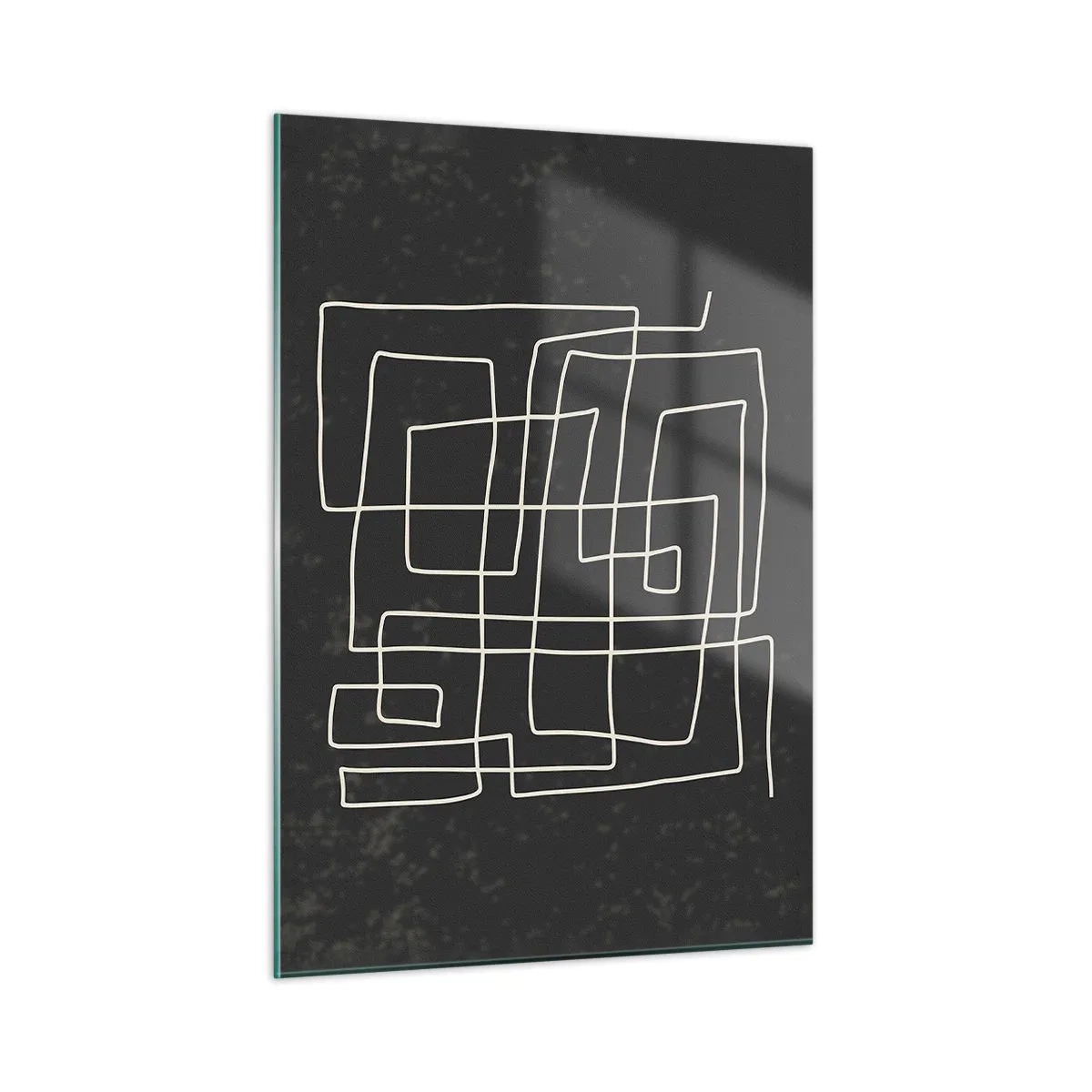 Cuadro sobre vidrio - Impresiones sobre Vidrio - Abstracción geométrica con líneas blancas sobre fondo negro. - 50x70cm - No es tan sencillo - Decoración de pared moderna para salón y dormitorio ARTTOR