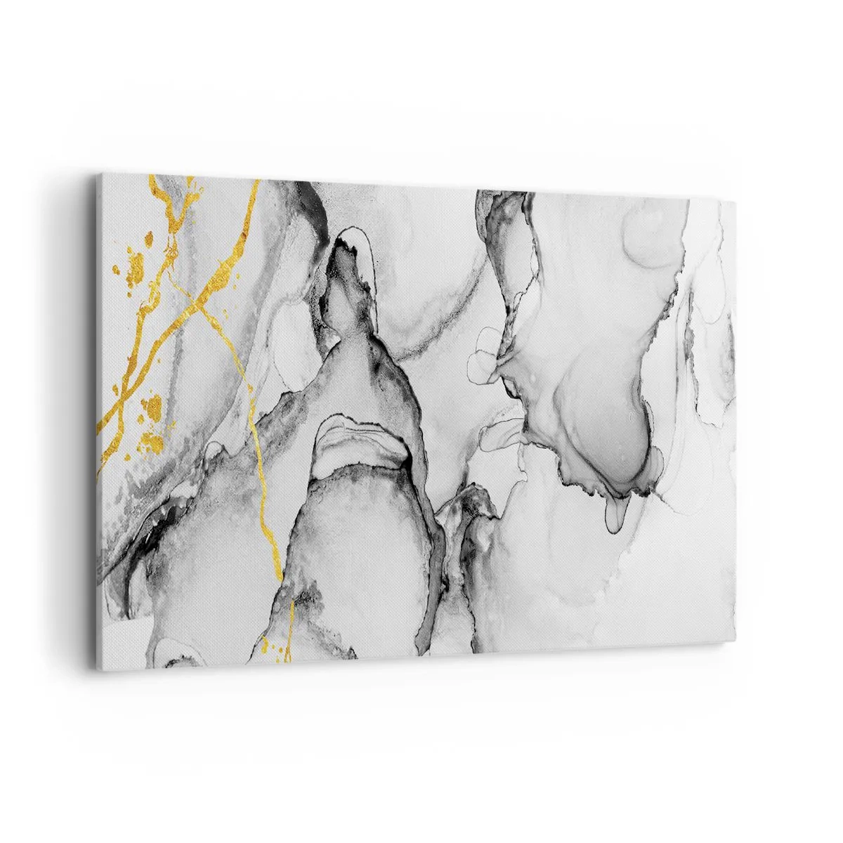 Cuadro sobre lienzo - Impresión de Imagen - Patrones abstractos en blanco y negro con acentos dorados - 100x70cm - Composición con motivo de oro - Decoración de pared moderna para salón y dormitorio ARTTOR