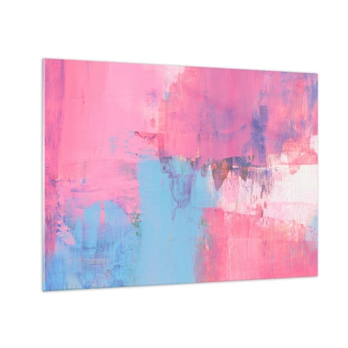 Cuadro sobre vidrio - Impresiones sobre Vidrio - Abstracción energética en tonos rosa y azul. - 70x50cm - Rosa, azul y una pizca de luz - Decoración de pared moderna para salón y dormitorio ARTTOR