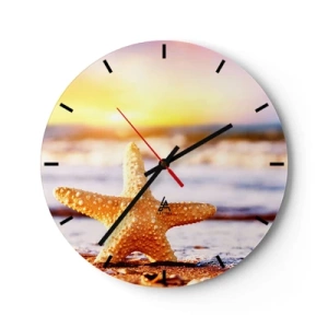Reloj de pared - Reloj de vidrio - Estrellas de mar en la playa al atardecer - 30x30cm - Regalo del mar - Decoración de pared moderna para salón, cocina y dormitorio ARTTOR
