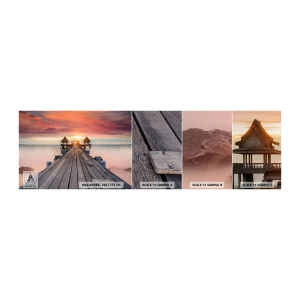 Muestra de fotomural autoadhesivo Deluxe Sticker - De este a oeste - Paisaje, Muelle de madera, Mar - 100x30 cm