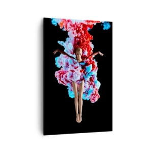 Cuadro sobre lienzo - Impresión de Imagen - Una bailarina rodeada de humo de colores sobre un fondo negro. - 80x120cm - En plena floración - Decoración de pared moderna para salón y dormitorio ARTTOR