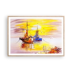 Póster en marco roble claro - Un merecido descanso en el puerto - 100x70 cm
