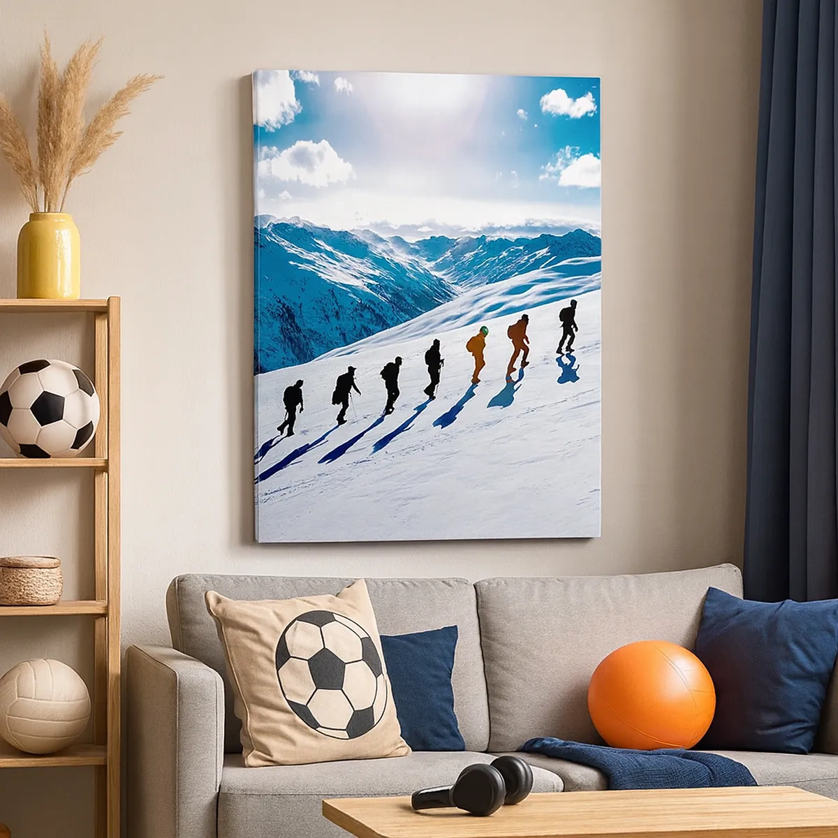 Cuadro sobre lienzo - Impresión de Imagen - Un grupo de montañeros subiendo una ladera nevada - 50x70cm - Equipo de conquistadores - Decoración de pared moderna para salón y dormitorio ARTTOR