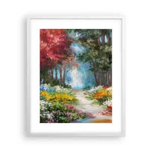 Póster en marco blanco - Jardín forestal, bosque floral - 40x50 cm