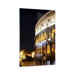 Cuadro sobre vidrio - Impresiones sobre Vidrio - El Coliseo iluminado por luces por la noche en Roma - 70x100cm - Los juegos están a punto de comenzar - Decoración de pared moderna para salón y dormitorio ARTTOR