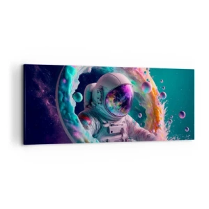 Cuadro sobre lienzo - Impresión de Imagen - Astronauta en un aura cósmica colorida - 120x50cm - Puerta estelar - Decoración de pared moderna para salón y dormitorio ARTTOR
