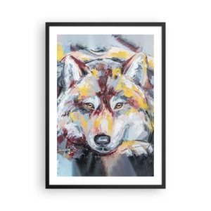 Póster en marco negro - Retrato abstracto de un lobo con pinceladas de colores. - 50x70cm - Pinceladas de lobo - Decoración de pared moderna para salón y dormitorio ARTTOR