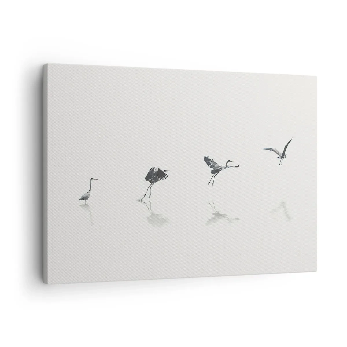 Cuadro sobre lienzo - Impresión de Imagen - Cuatro siluetas de aves reflejadas en el agua tranquila. - 70x50cm - Cuatro sencillos pasos para despegar - Decoración de pared moderna para salón y dormitorio ARTTOR