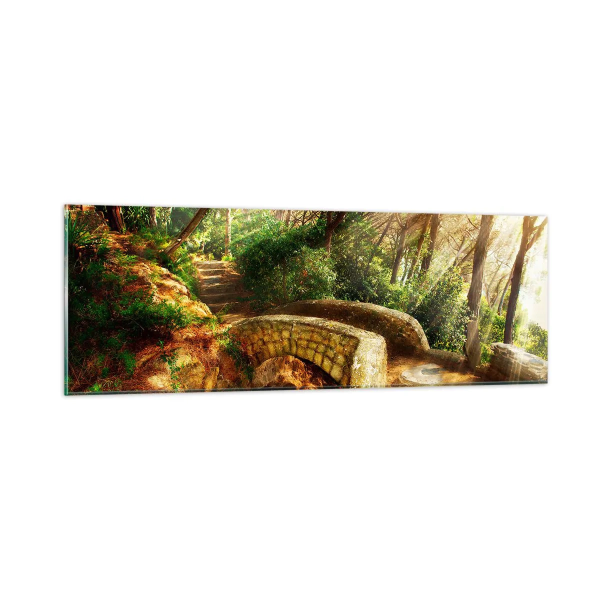 Cuadro sobre vidrio - Impresiones sobre Vidrio - Directamente desde el puente hacia el bosque de las hadas - 90x30 cm