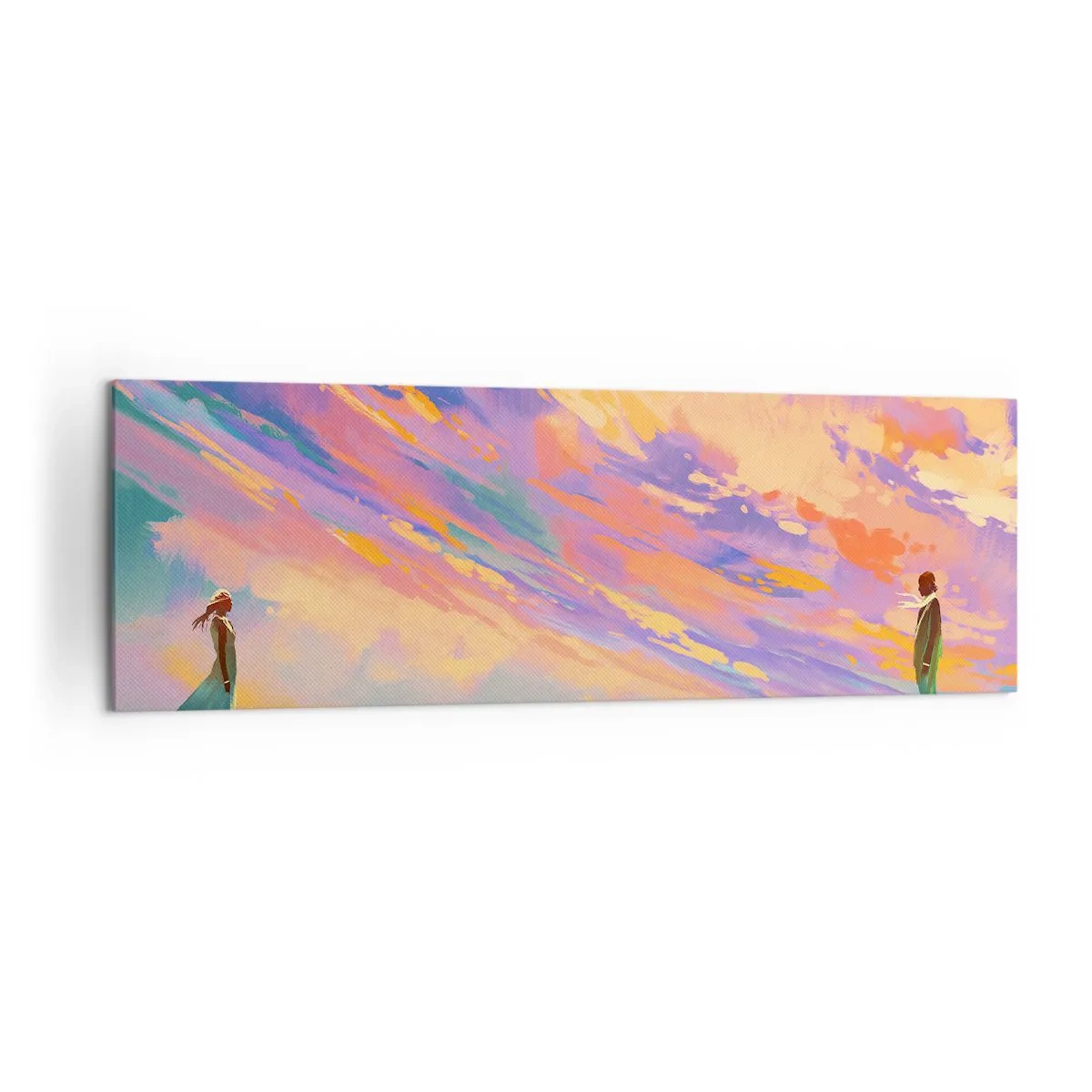 Cuadro sobre lienzo - Impresión de Imagen - Una escena dinámica con figuras contra un cielo colorido al atardecer. - 160x50cm - Fuerza de atracción - Decoración de pared moderna para salón y dormitorio ARTTOR