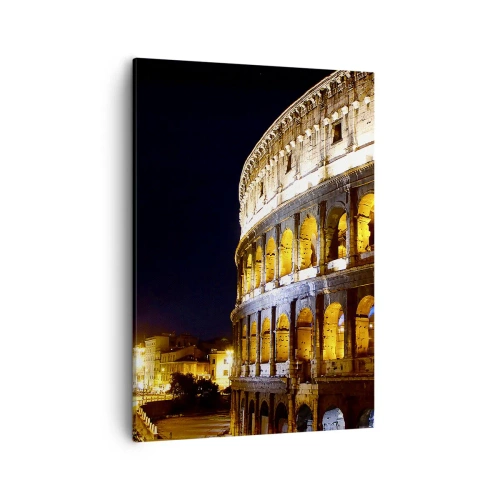 Cuadro sobre lienzo - Impresión de Imagen - El Coliseo iluminado por luces por la noche en Roma - 50x70cm - Los juegos están a punto de comenzar - Decoración de pared moderna para salón y dormitorio ARTTOR