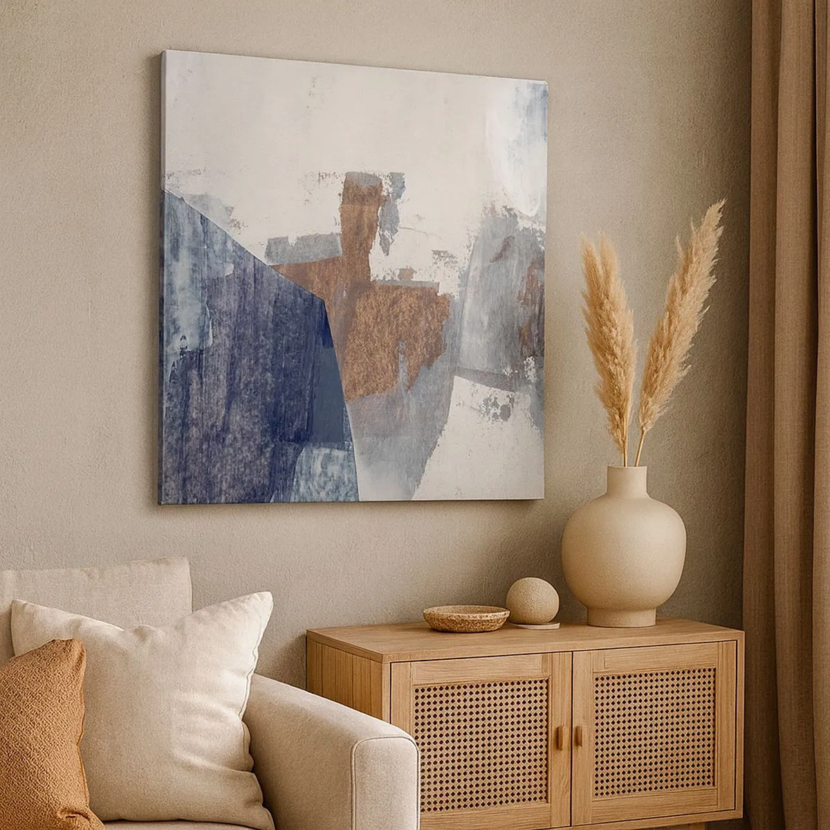 Cuadro sobre lienzo - Impresión de Imagen - Formas azules y marrones - 30x30 cm