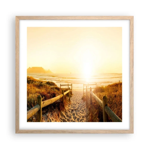 Póster en marco roble claro - A través de la duna, hacia el sol - 50x50 cm
