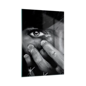 Cuadro sobre vidrio - Impresiones sobre Vidrio - Un retrato en blanco y negro con una mirada emotiva. - 50x70cm - No diré quién lo pintó - Decoración de pared moderna para salón y dormitorio ARTTOR