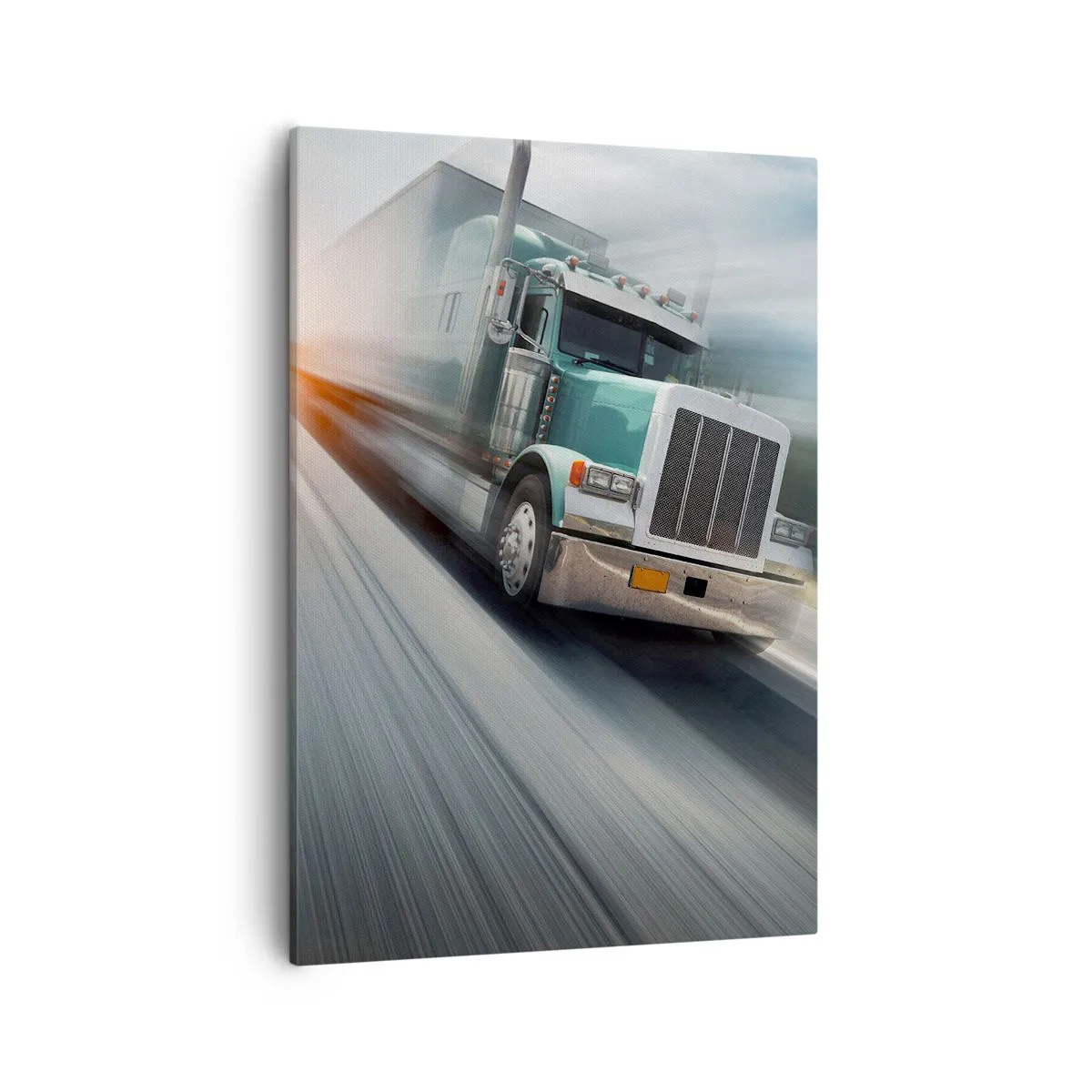 Cuadro sobre lienzo - Impresión de Imagen - Un camión en la carretera en movimiento al atardecer. - 50x70cm - Un gigante norteamericano en apuros - Decoración de pared moderna para salón y dormitorio ARTTOR