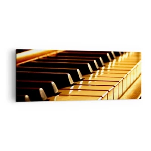 Cuadro sobre lienzo - Impresión de Imagen - Teclado de piano con iluminación dorada - 140x50cm - Posibilidades ilimitadas - Decoración de pared moderna para salón y dormitorio ARTTOR