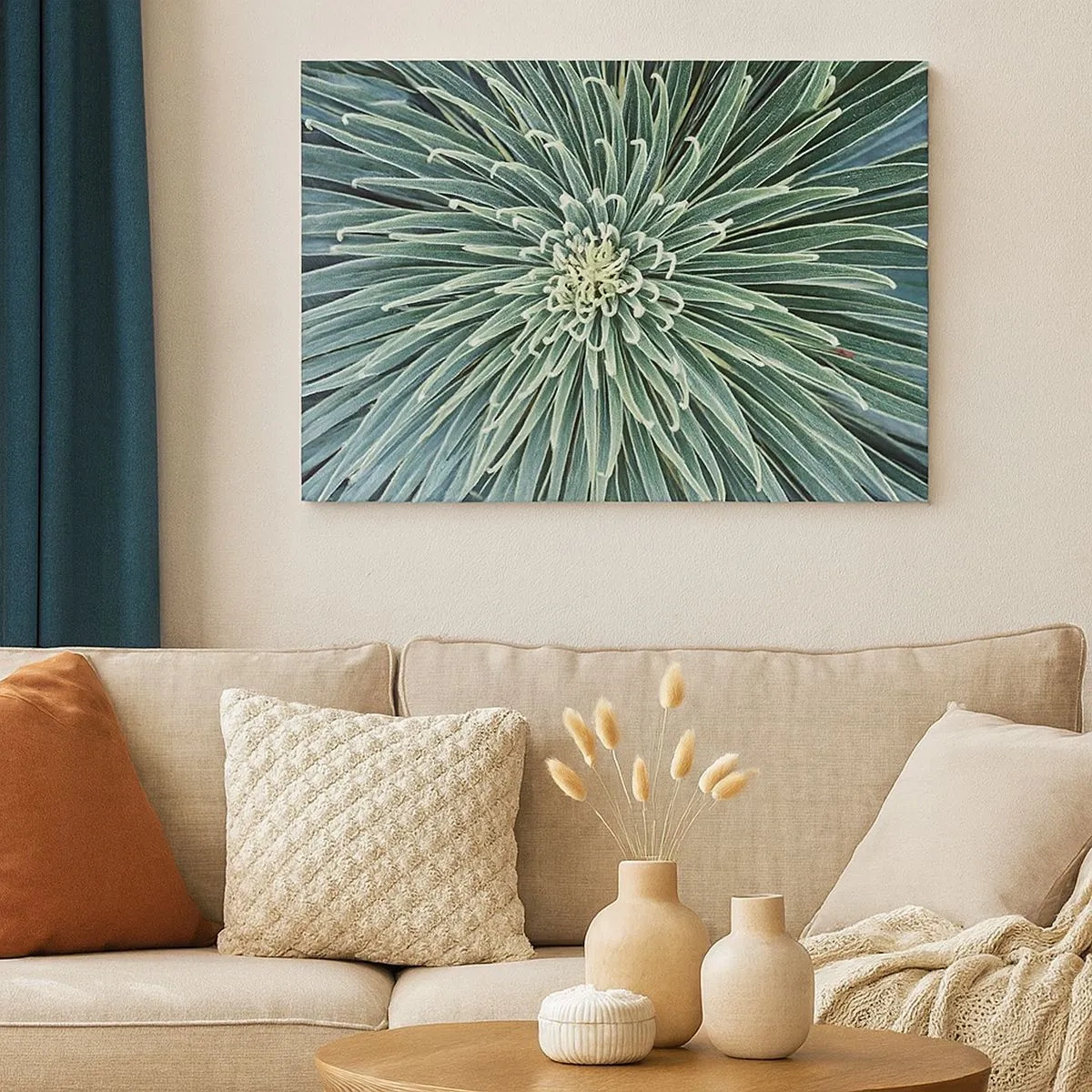 Cuadro sobre lienzo - Impresión de Imagen - Disposición simétrica de hojas verdes que se asemeja a una estrella. - 70x50cm - El nacimiento de una estrella - Decoración de pared moderna para salón y dormitorio ARTTOR
