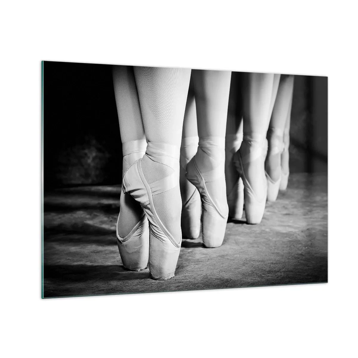 Cuadro sobre vidrio - Impresiones sobre Vidrio - Bailarinas en puntas en un escenario en blanco y negro - 100x70cm - En conjunto y al unísono - Decoración de pared moderna para salón y dormitorio ARTTOR