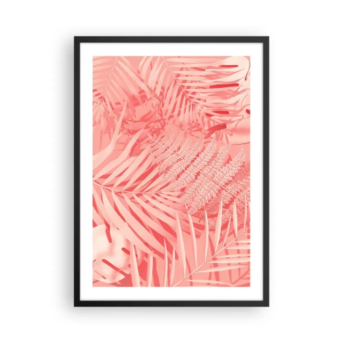 Póster en marco negro - Hojas de helecho y palma rosas sobre un fondo pastel - 50x70cm - Concepto rosa - Decoración de pared moderna para salón y dormitorio ARTTOR