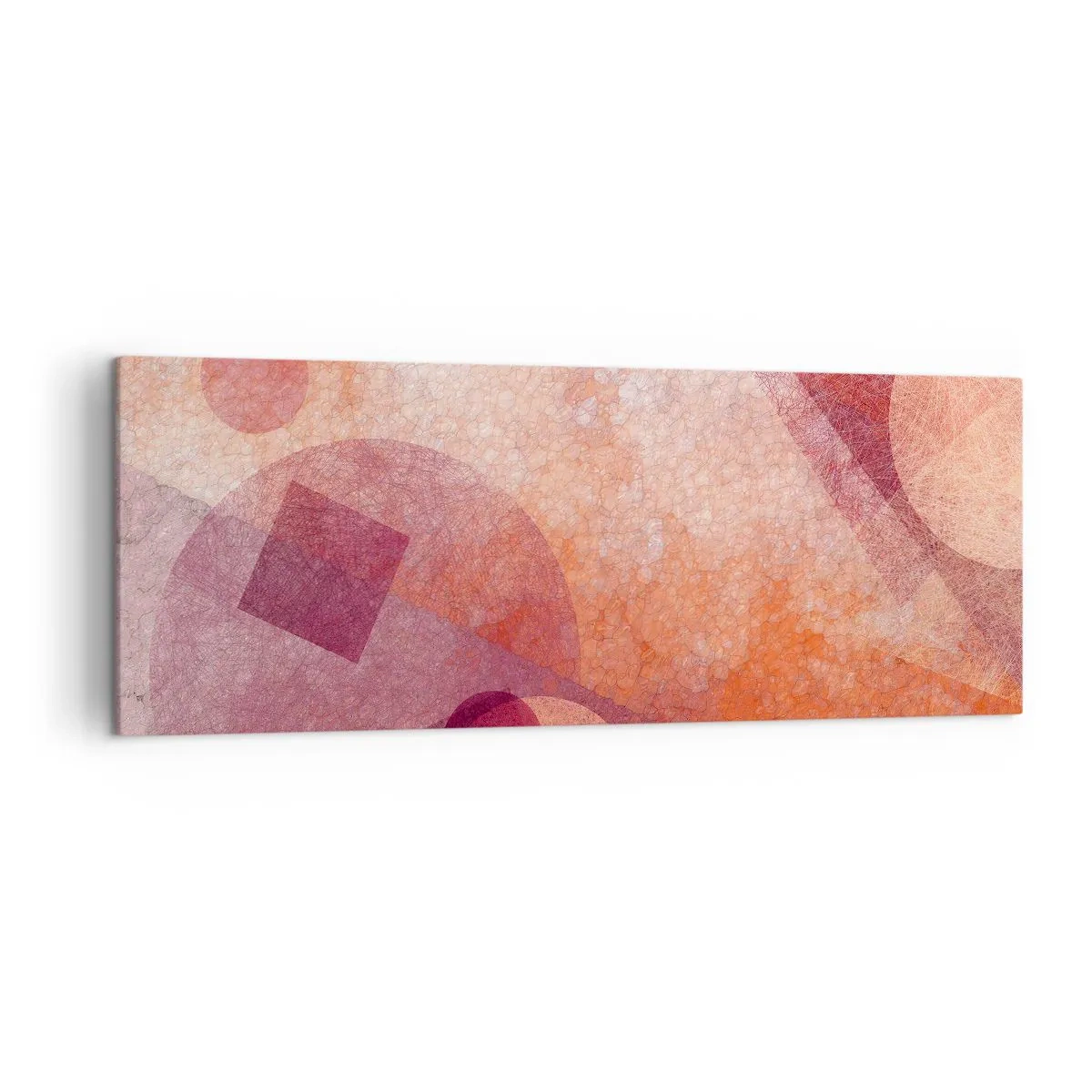 Cuadro sobre lienzo - Impresión de Imagen - Formas geométricas abstractas en tonos pastel de rosa. - 140x50cm - Transformaciones geométricas en rosa - Decoración de pared moderna para salón y dormitorio ARTTOR