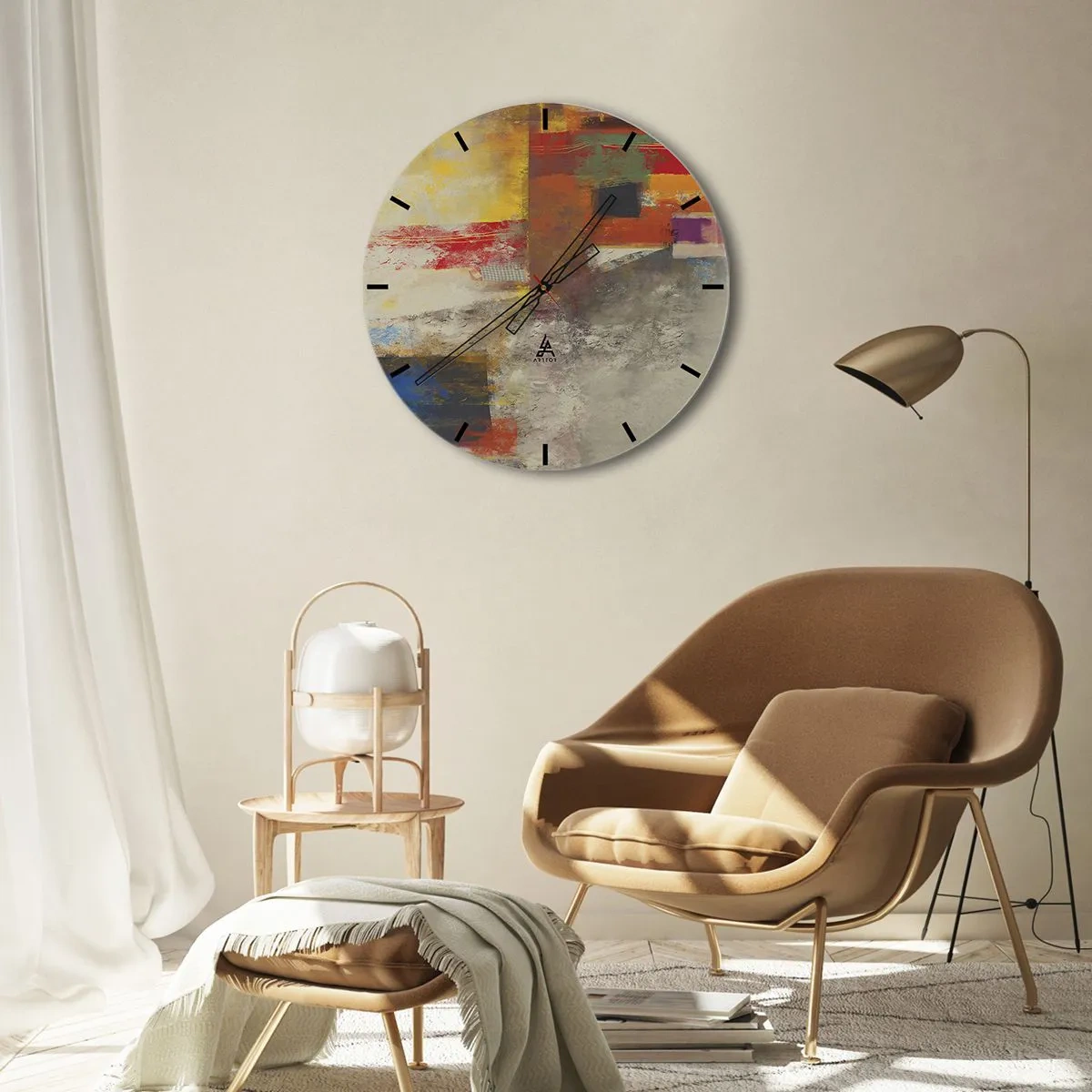 Reloj de pared - Reloj de vidrio - Geometría de color - 40x40 cm