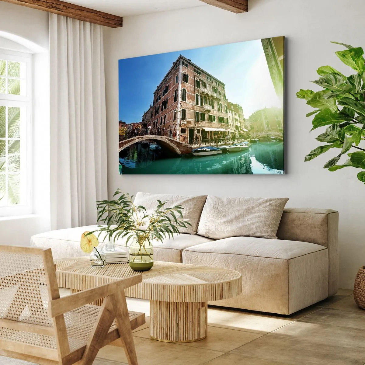Cuadro sobre lienzo - Impresión de Imagen - Puente y canal de Venecia con arquitectura histórica - 120x80cm - Venecia - Amore Mio - Decoración de pared moderna para salón y dormitorio ARTTOR