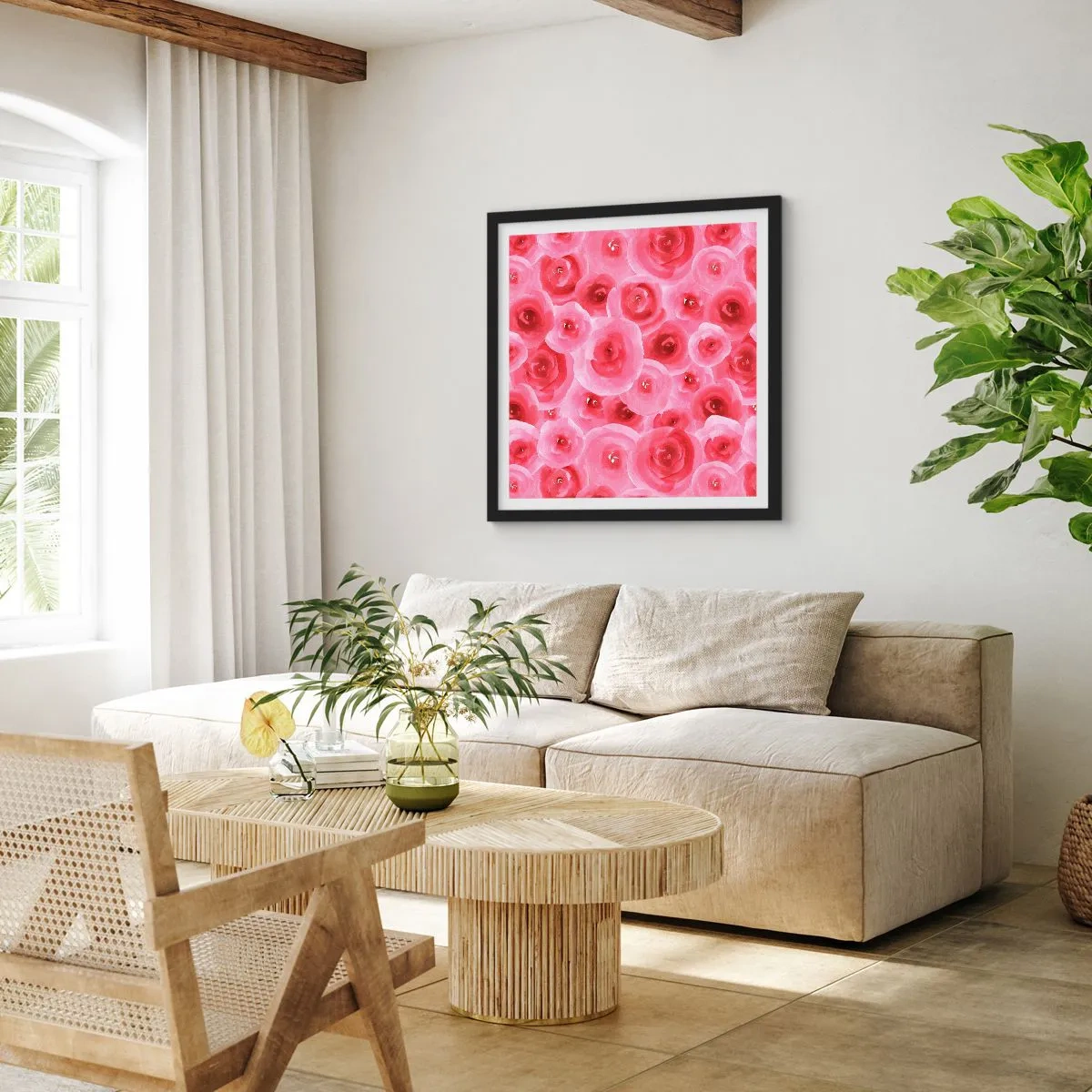 Póster en marco negro - Rosas abajo y arriba - 50x50 cm