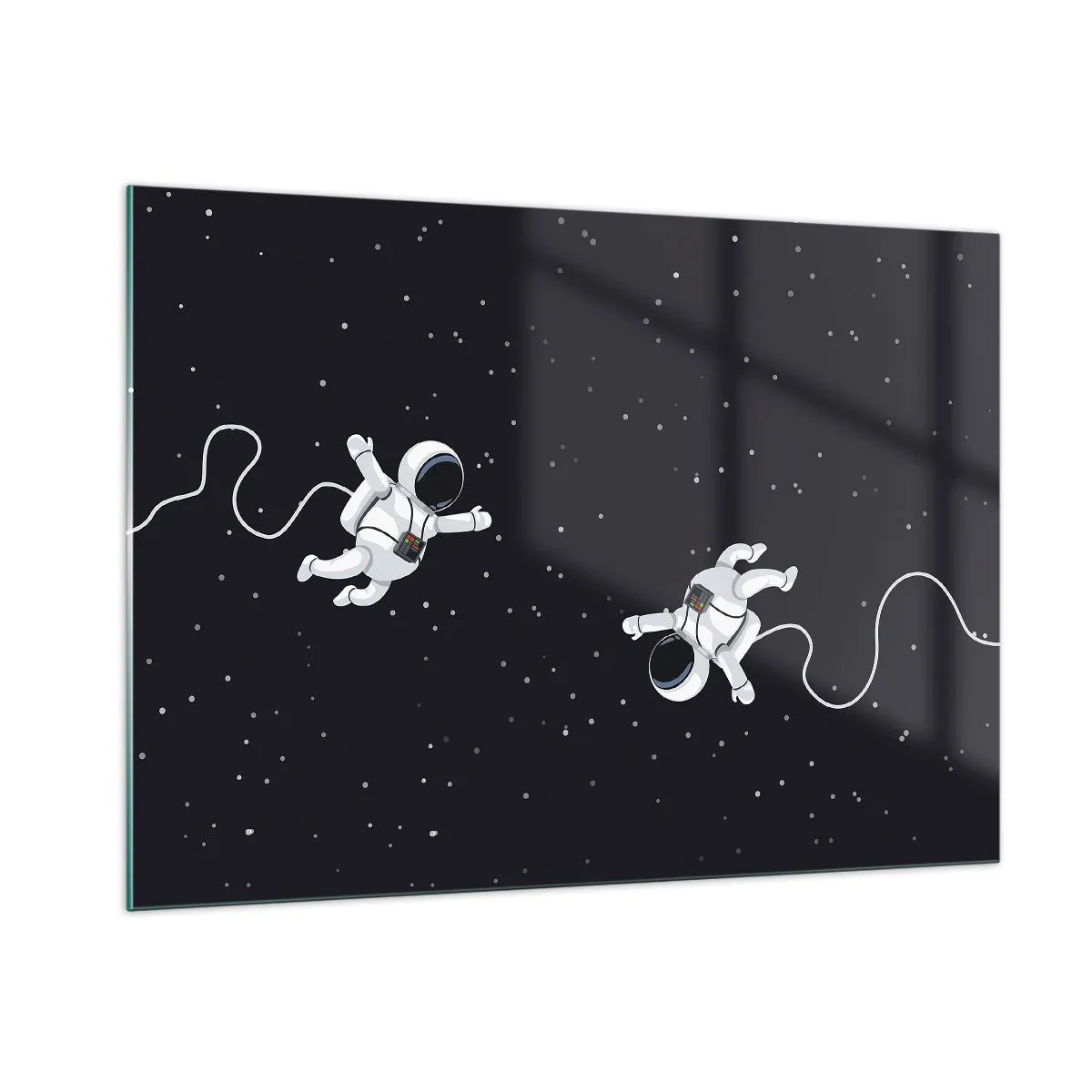 Cuadro sobre vidrio - Impresiones sobre Vidrio - Dos astronautas flotando en el espacio - 100x70cm - Danza cósmica - Decoración de pared moderna para salón y dormitorio ARTTOR