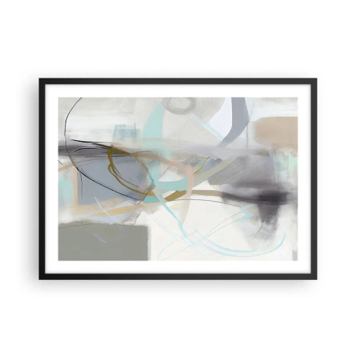 Póster en marco negro - Abstracción pastel con líneas delicadas. - 70x50cm - Abstracción brumosa - Decoración de pared moderna para salón y dormitorio ARTTOR