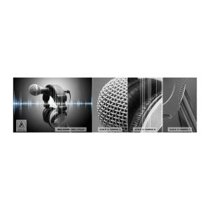 Muestra de fotomural Premium Canvas - Todavía se puede escuchar el canto - Micrófono, Auriculares musicales, Música - 100x30 cm