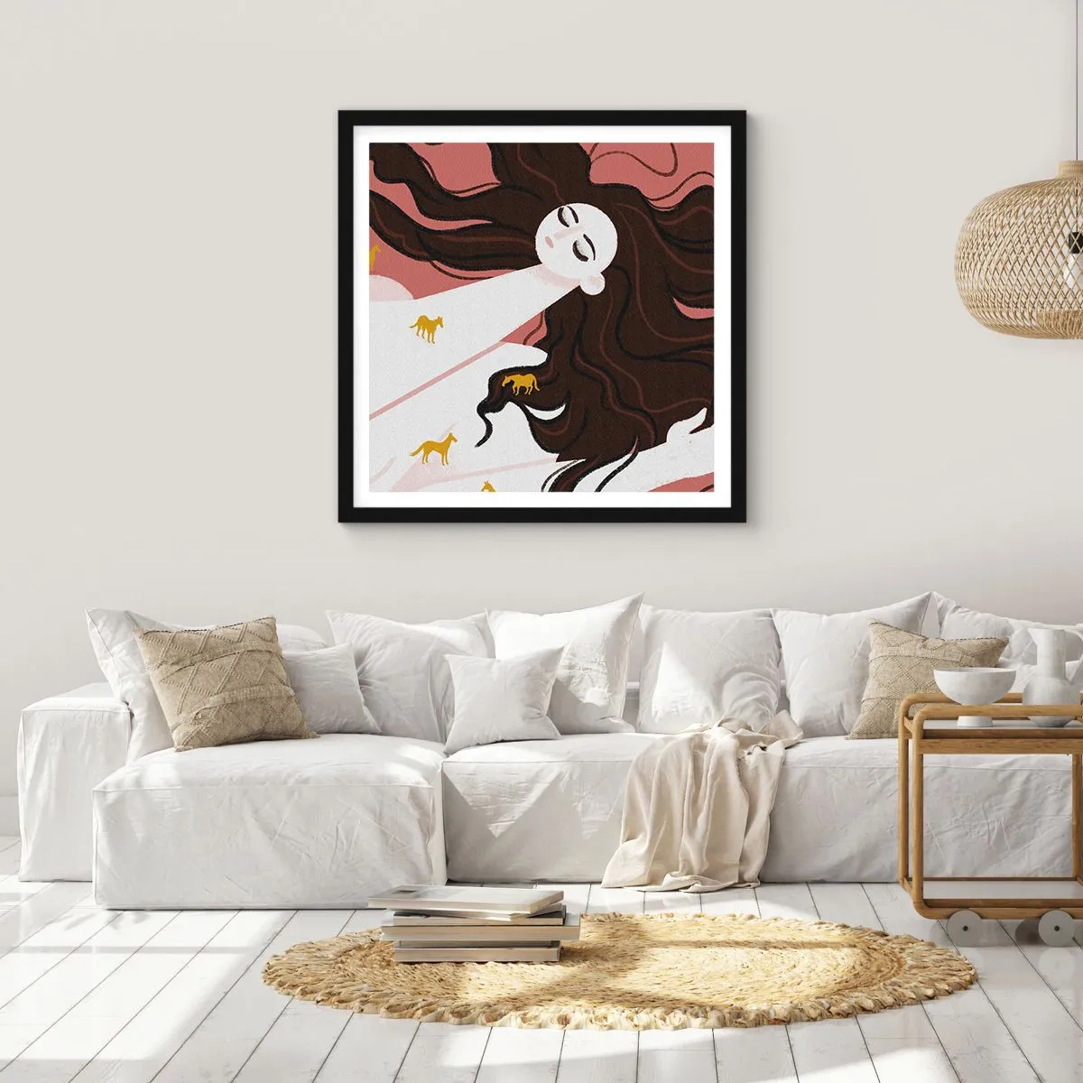 Póster en marco negro - Sueño de caballos dorados - 40x40 cm