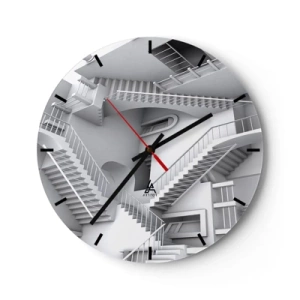 Reloj de pared - Reloj de vidrio - Laberinto abstracto de escaleras en tonos monocromáticos - 30x30cm - Paradojas del espacio - Decoración de pared moderna para salón, cocina y dormitorio ARTTOR